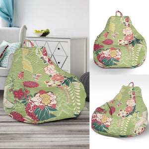 Japanese Crane Green Theme Pattern Bean Bag Cover