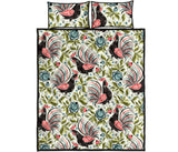 Rooster Chicken Leaves Pattern Quilt Bed Set