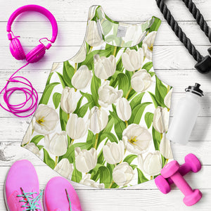 White Tulip Pattern Women Racerback Tank Top