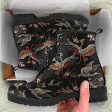 Japanese Crane Pattern Background Leather Boots