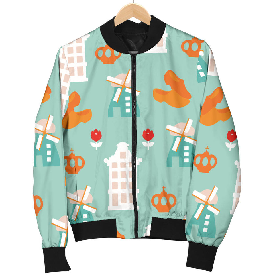 Windmill Pattern Theme Women Bomber Jacket