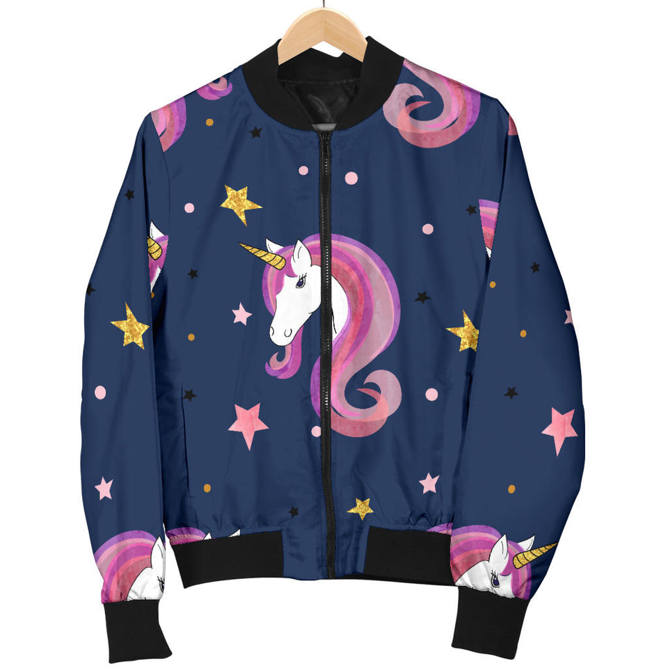 Unicorn Head Pattern Women Bomber Jacket