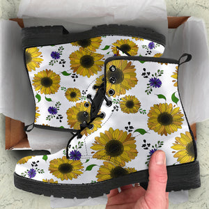 Sunflower Pattern Background Leather Boots