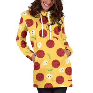 Pizza Salami Mushroom Texture Pattern Women Hoodie Dress