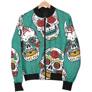 Suger Skull Pattern Green Background Men Bomber Jacket