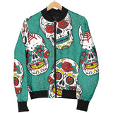 Suger Skull Pattern Green Background Men Bomber Jacket