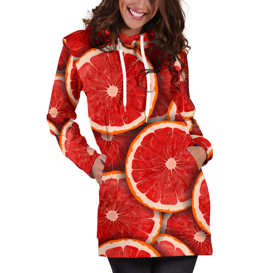 Sliced Grapefruit Pattern Background Women Hoodie Dress