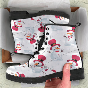 Cute Snowman Pattern Leather Boots