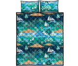 Sailboat Water Color Pattern Quilt Bed Set