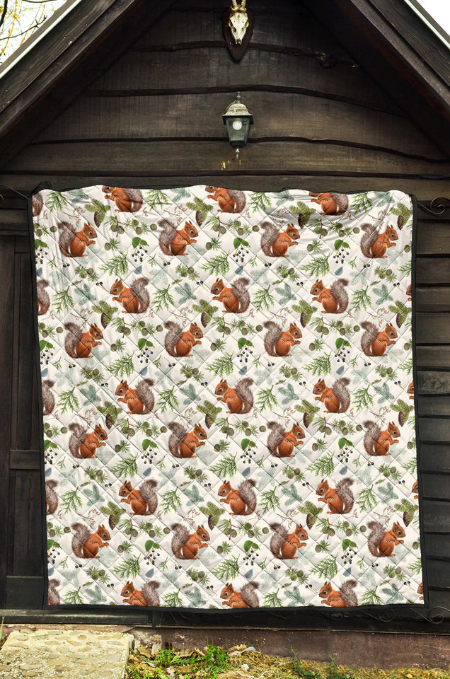 Squirrel Pattern Print Design 02 Premium Quilt