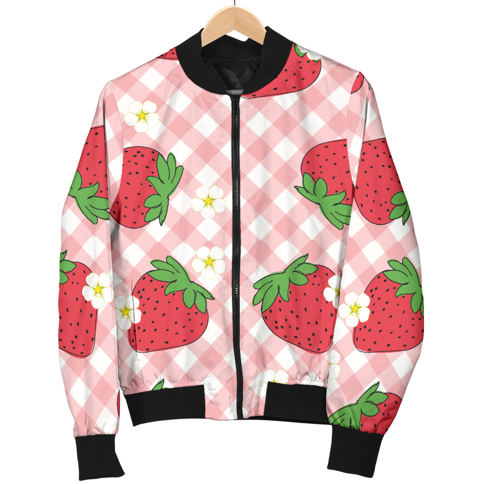 Strawberry Pattern Stripe Background Men Bomber Jacket