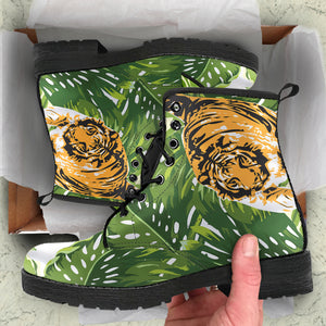 Bengal Tiger Pattern leaves Leather Boots