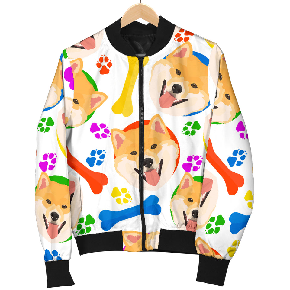 Shiba Inu Paw Bone Pattern Men Bomber Jacket