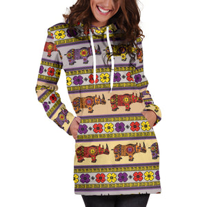 Rhino African Afro Dashiki Adinkra Kente Pattern Women Hoodie Dress