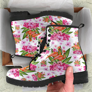 Flamingo Pink Hibiscus Pattern Leather Boots