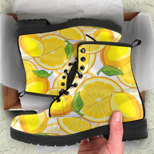 Lemon Pattern Background Leather Boots