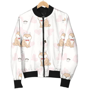 Cute Shiba Inu Heart Pattern Men Bomber Jacket