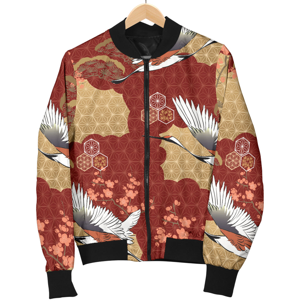 Japanese Crane Theme Pattern Men Bomber Jacket