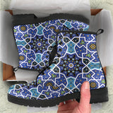 Blue Arabic Morocco Pattern Leather Boots