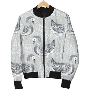 Swan Gray Pattern Women Bomber Jacket