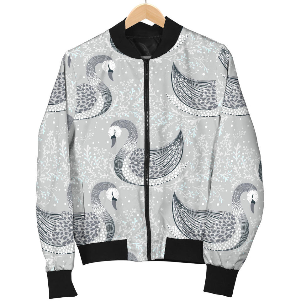 Swan Gray Pattern Women Bomber Jacket