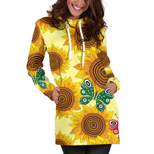 Sunflower Butterfly Pattern Women Hoodie Dress