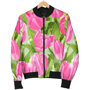 Pink Tulip Pattern Men Bomber Jacket