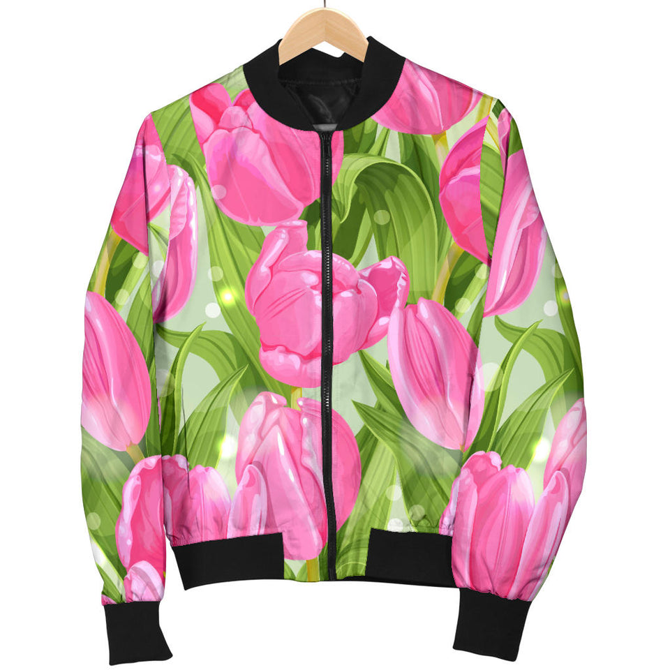 Pink Tulip Pattern Men Bomber Jacket