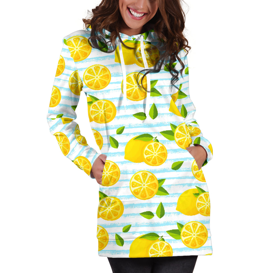 Lemon Pattern Stripe Background Women Hoodie Dress