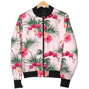 Red Pink Orchid Hibiscus Pattern Men Bomber Jacket