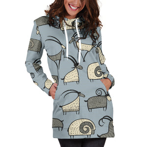 Goat Ram Pattern Women Hoodie Dress