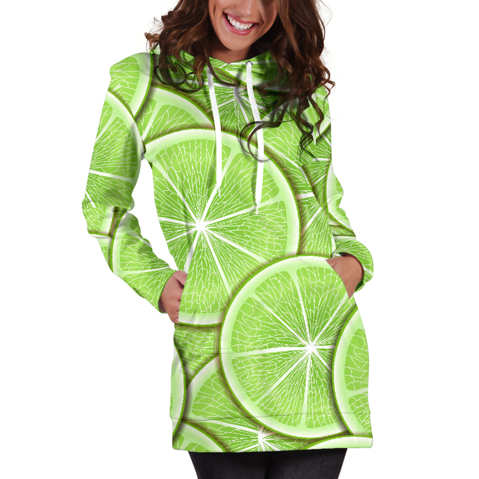 Sliced Lime Pattern Women Hoodie Dress