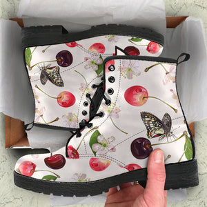 Cherry Flower Butterfly Pattern Leather Boots