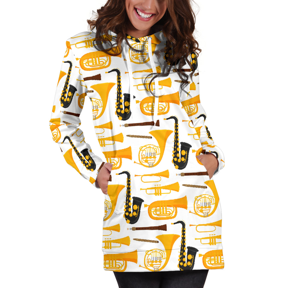 Saxophone Theme Pattern Women Hoodie Dress