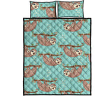 Sloth Mom and baby Pattern Quilt Bed Set