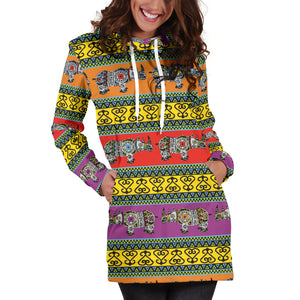 Rhino African Afro Dashiki Adinkra Kente Pattern Ethnic Motifs Women Hoodie Dress