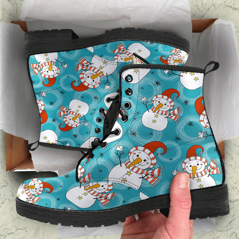 Snowman Chirstmas Pattern Leather Boots