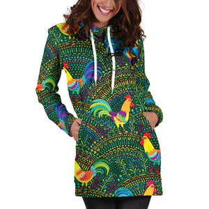 Rooster Chicken Pattern Theme Women Hoodie Dress