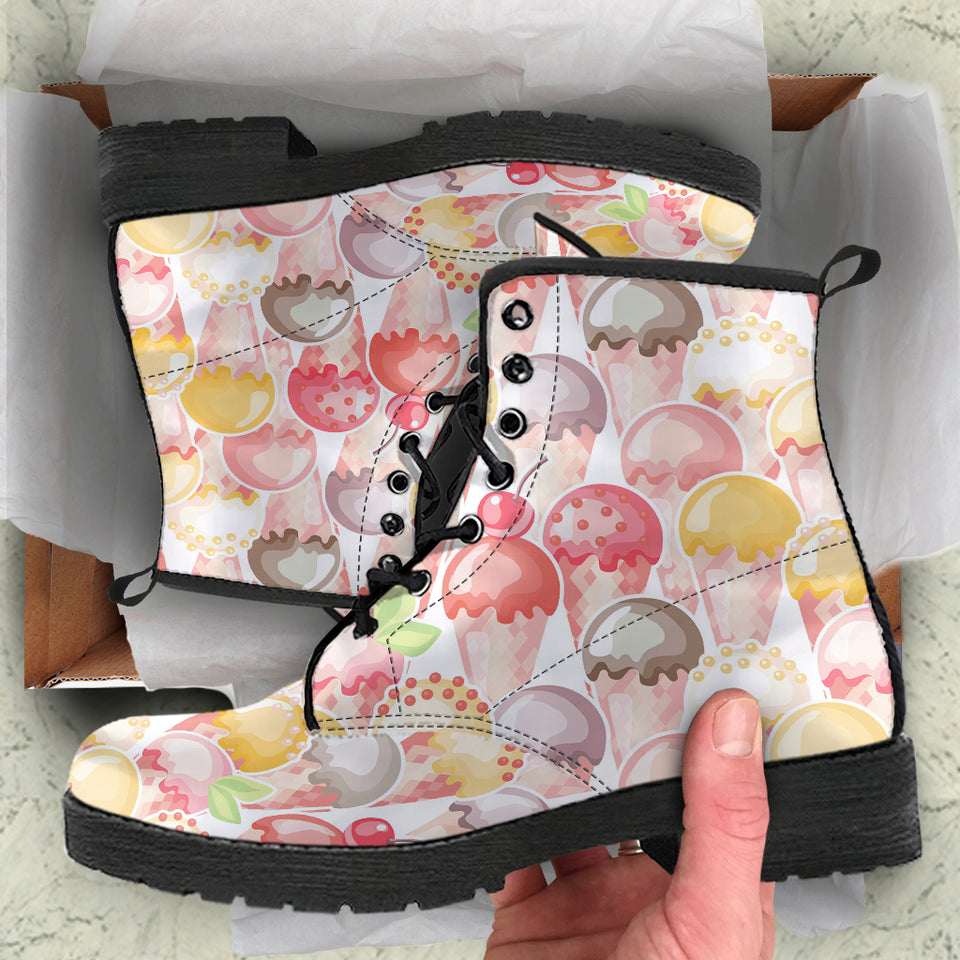 Ice Cream Cone Pattern Leather Boots