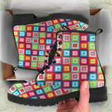 Rainbow Rectancular Pattern Leather Boots