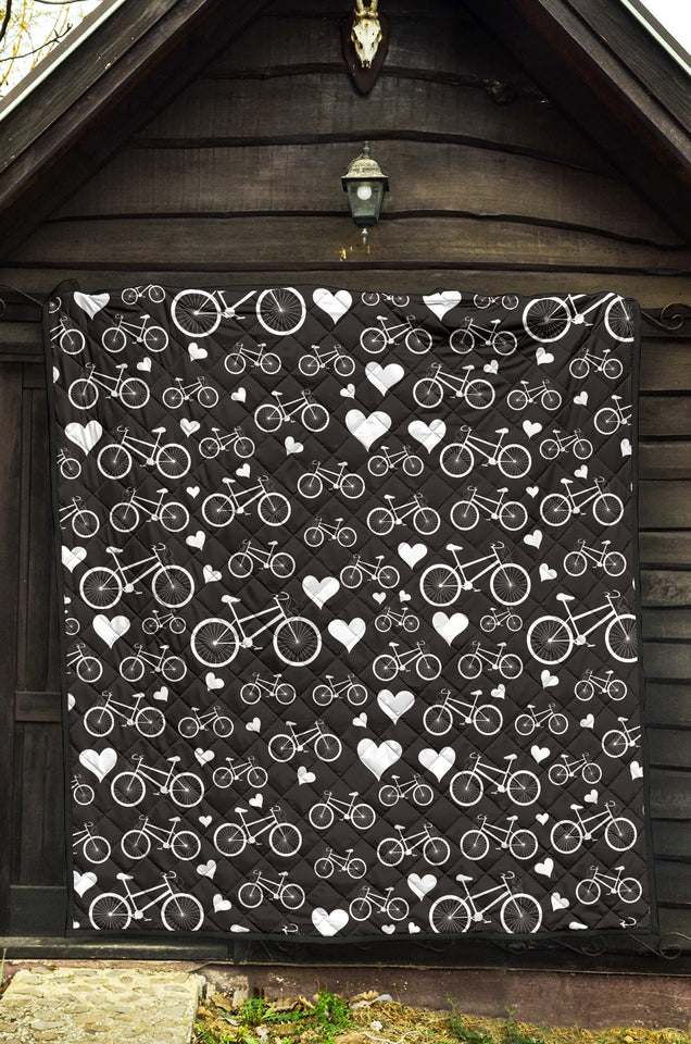 Bicycle Pattern Print Design 05 Premium Quilt