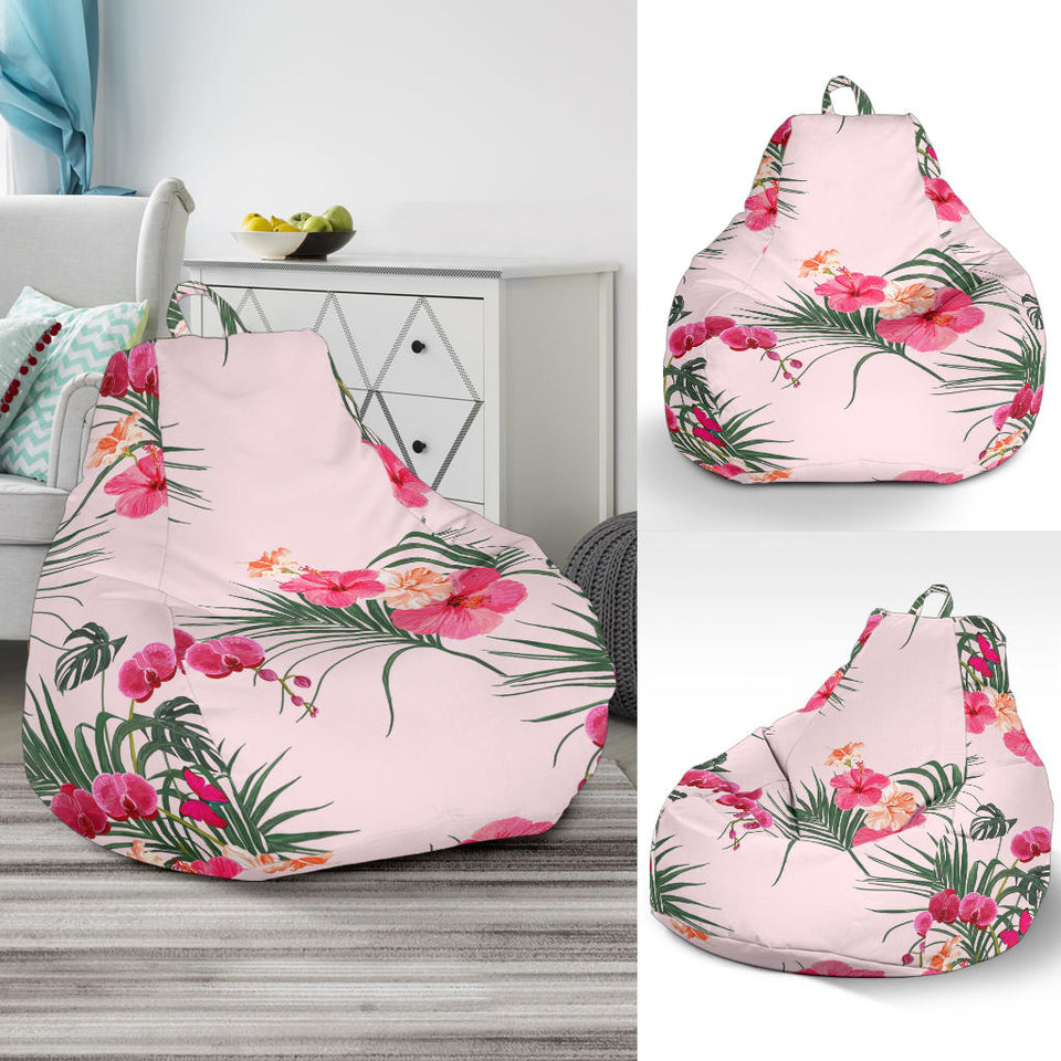 Red Pink Orchid Hibiscus Pattern Bean Bag Cover