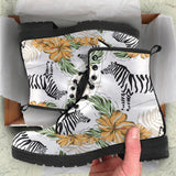 Zebra Hibiscus Pattern Leather Boots