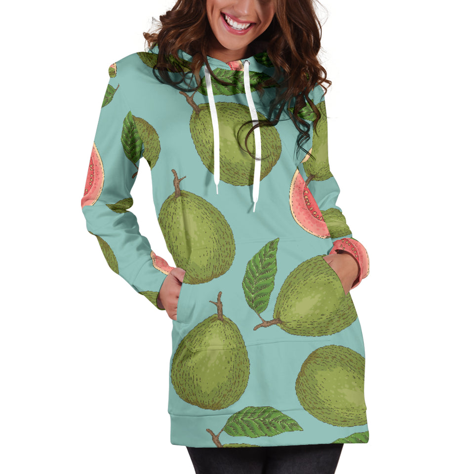 Guava Pattern Green Background Women Hoodie Dress