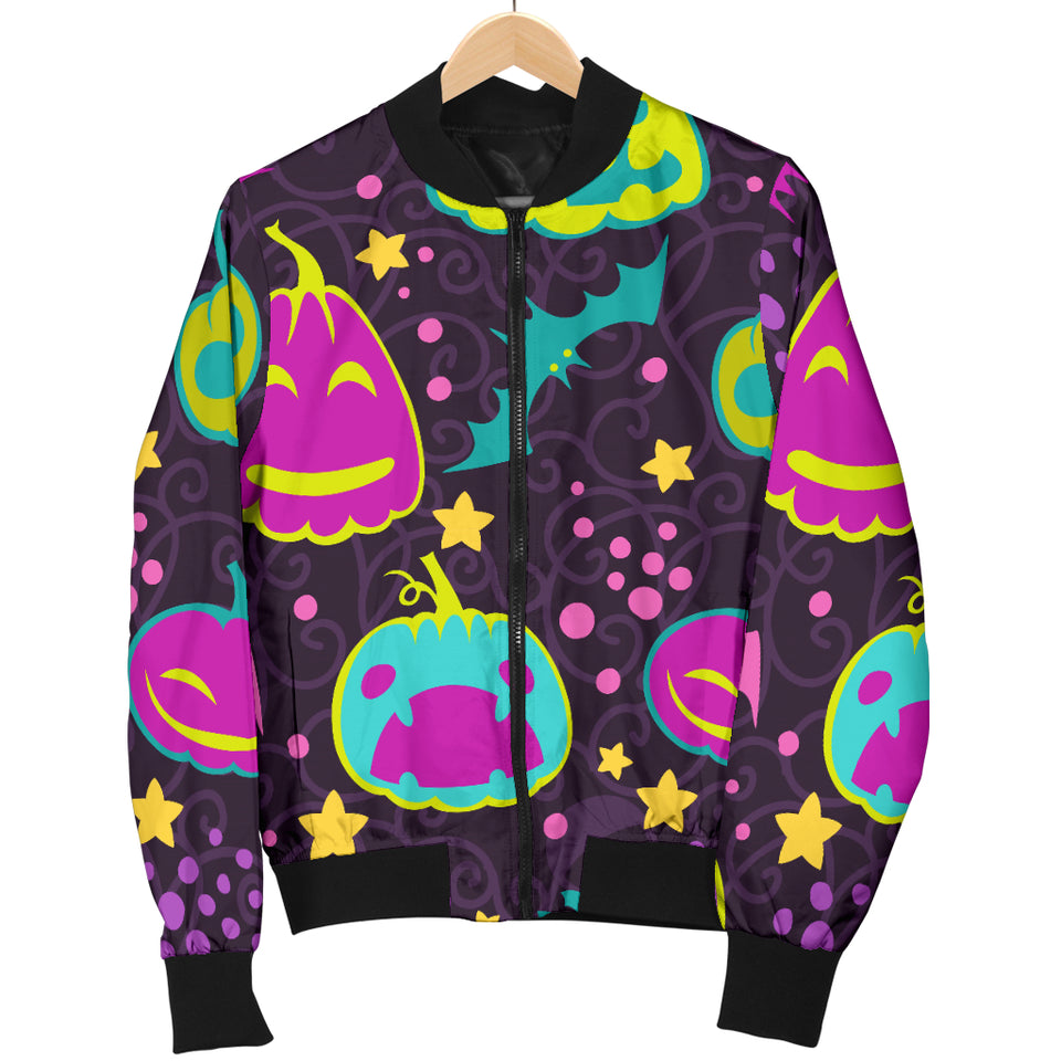 Halloween Pumpkin Bat Pattern Men Bomber Jacket