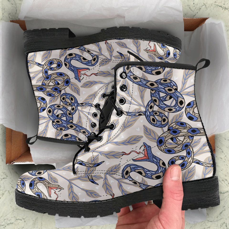 Snake Leaves Pattern Leather Boots