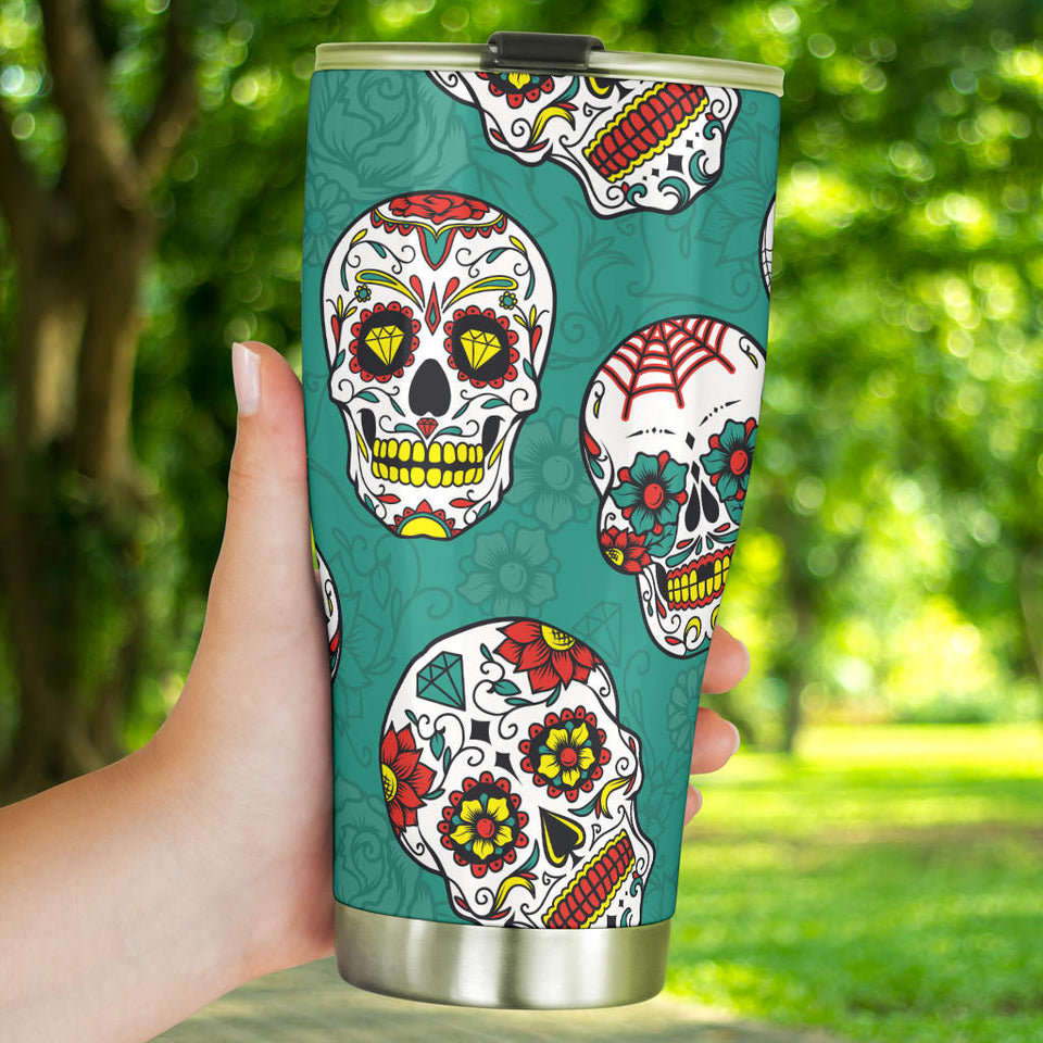 Suger Skull Pattern Green Background Tumbler