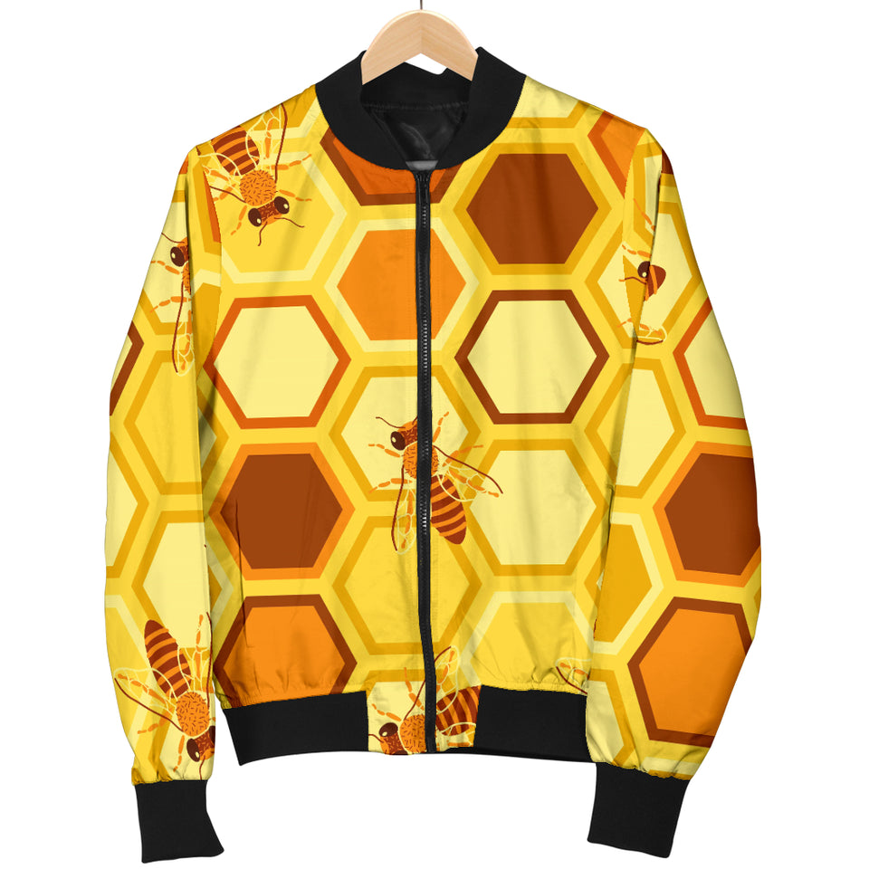 Bee and Honeycomb Pattern Women Bomber Jacket