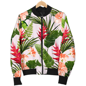 Heliconia Hibiscus Leaves Pattern Men Bomber Jacket