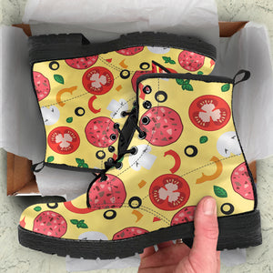 Pizza Tomato Salami Texture Pattern Leather Boots